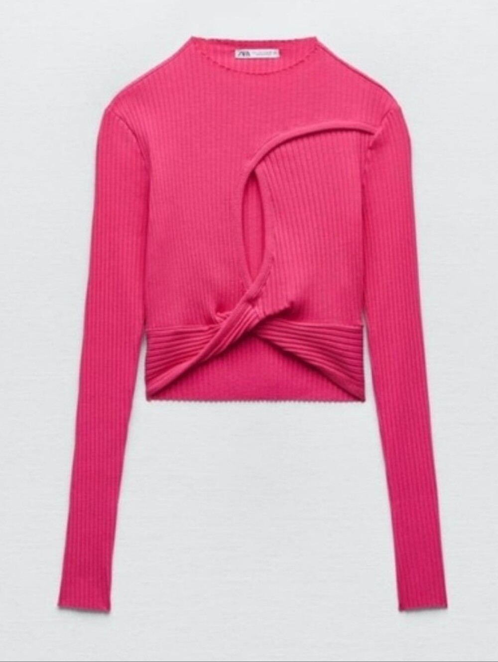 Nwt Zara Hot Pink Ribbed Longsleeve Crop Top